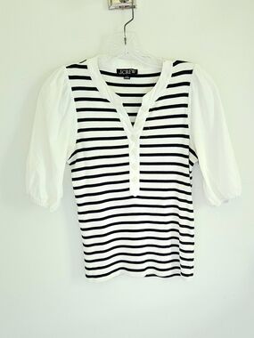 J. Crew Navy Stripe Puff Sleeve Top